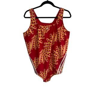 Bold retro Adidas one-piece swimsuit red yellow geometric sporty 3X